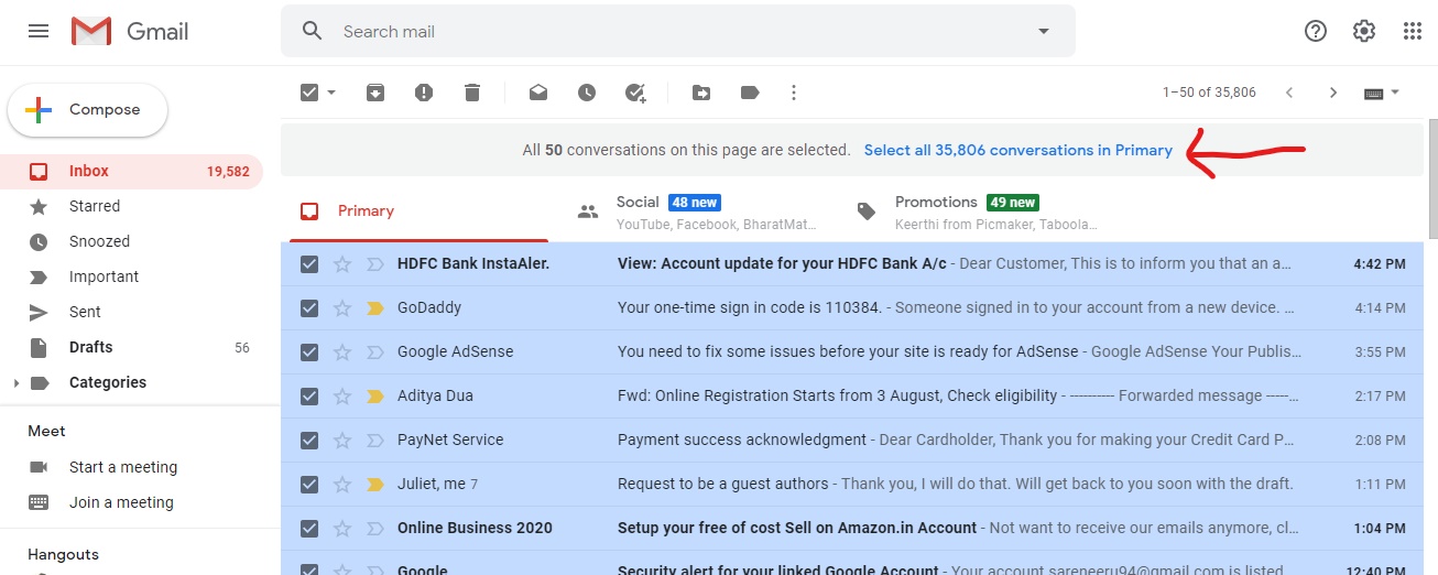 How to delete more than 50 emails in Gmail