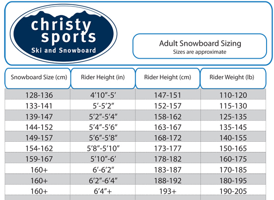 Snowboarding Size Chart | amulette