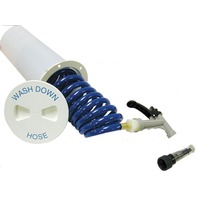 WASHDOWN STATION WITH COIL HOSE w/White Cover, 15' Blue Hose & Pistol Grip Nozzle