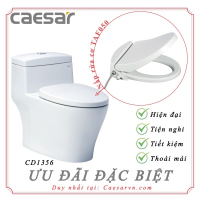 Bồn cầu liền 1 khối Caesar CD1356 nắp rửa TAF050