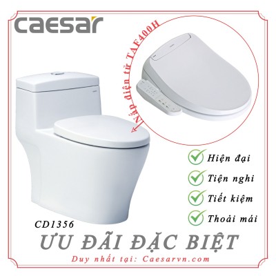 Bồn cầu liền 1 khối Caesar CD1356 nắp rửa TAF400H