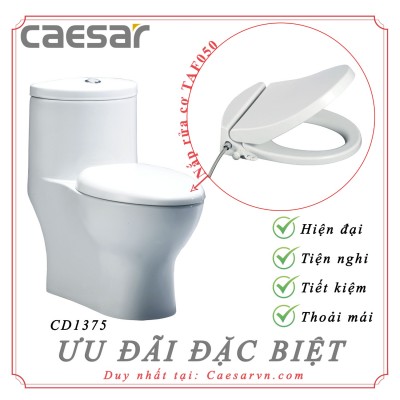 Bồn cầu liền 1 khối Caesar CD1375 nắp rửa TAF050