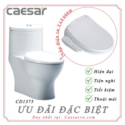 Bồn cầu liền 1 khối Caesar CD1375 nắp rửa TAF400H