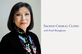 Photo of woman with scarf. Text: Sacred Choral Clinic.