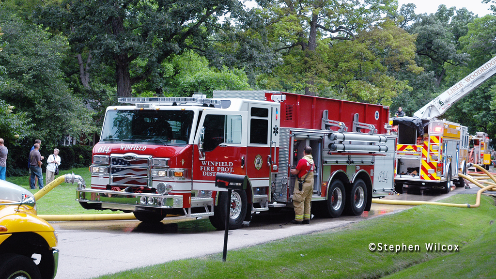 Lisle-Woodridge FPD house fire on Red Oak 7/1/11 Winfield FPD Engine 64