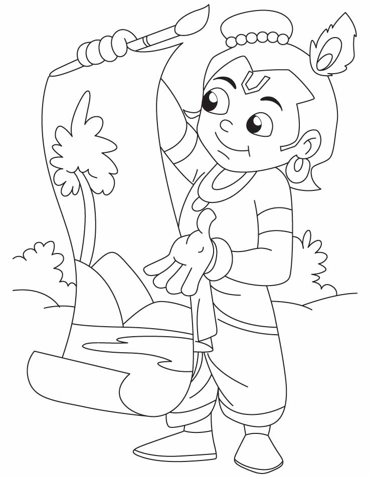 Krishna the great artist doing painting coloring pages | Download 