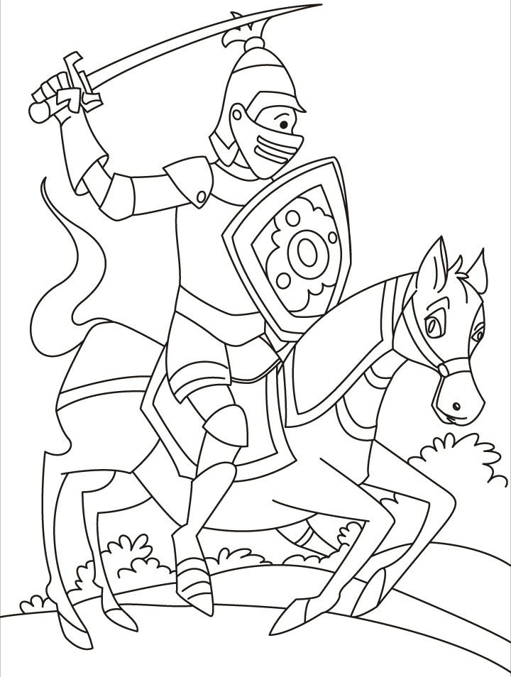 A fast moving horse with a perfect knight rider coloring pages 