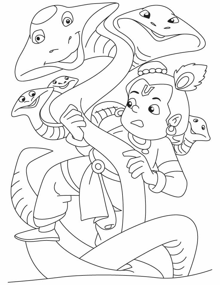 Lord Krishna, the slayer of kalia naag coloring pages | Download 