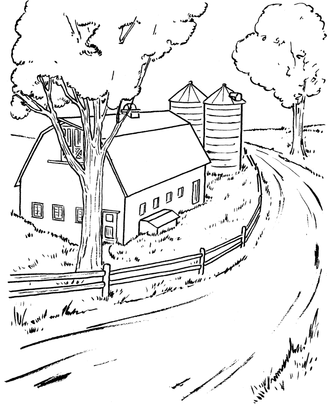 Farm Life scene Coloring Pages | Printable Farm barn and silo ...