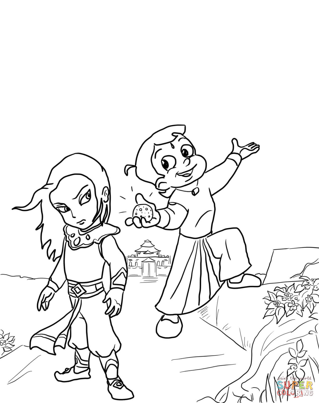 Chhota Bheem and Krishna coloring page | Free Printable Coloring Pages