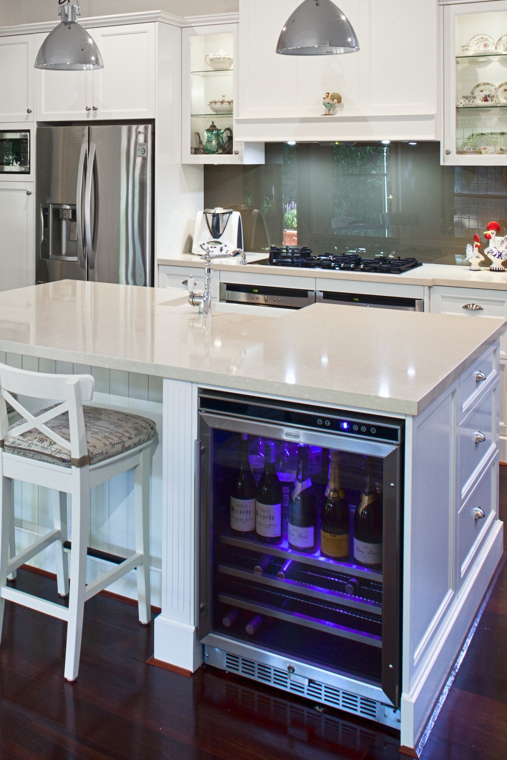 Kitchen With White Cabinets Wood Flooring Natural Light Marble Countertops Black Make Well