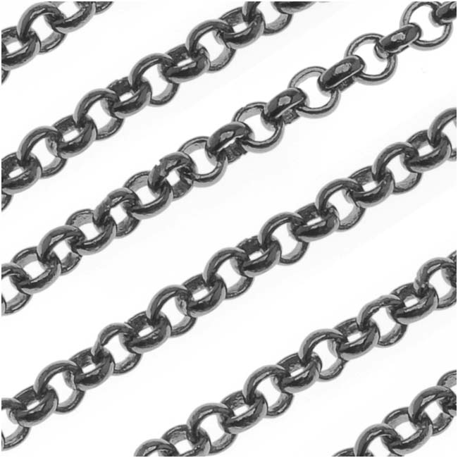 Gun Metal Plated Rolo Chain, 3mm, by the Foot