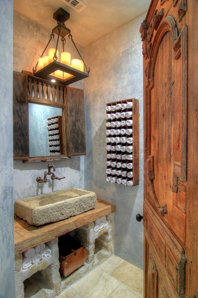 Rustic-bathroom-ideas-reclaimed wood and stone