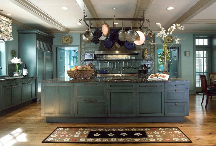 blue-kitchen-with-pot-rack