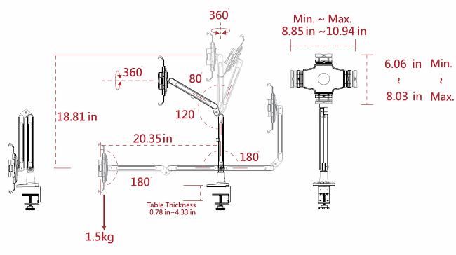 iPad Desk Mount Dual Arm Dimensions photo DM-2W-dim_zps88b6df77.jpg