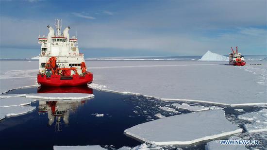 China's icebreakers Xuelong and Xuelong 2 at area close to China's Zhongshan Station