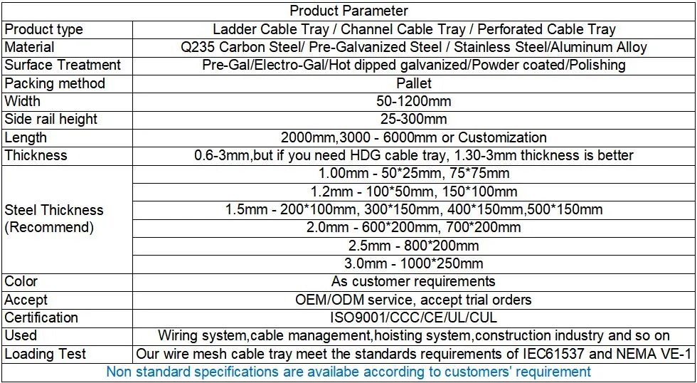 Heavy Duty Straight Steel Galvanized Cable Tray Cable Trunking Sizes