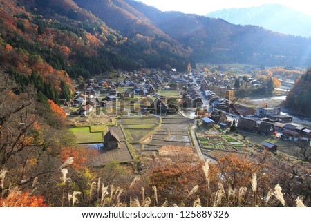 Village in Shirakawa-Go from observation point