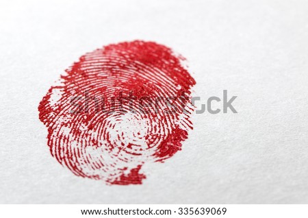 Crime Scene Concept - Dried Blood Fingerprint on White Paper