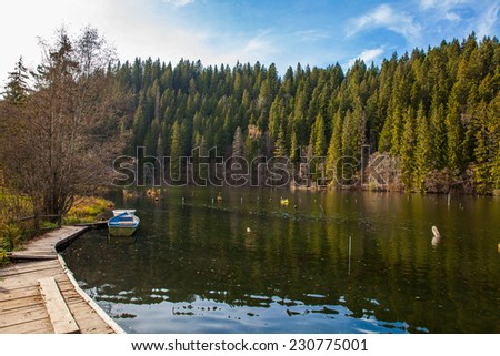 Lacul Rosu the Red Lake or Killer Lake, Eastern Carpathians, Romania