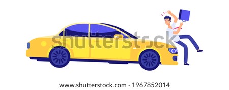 Car knocks down person. Accident, insured event. Car and pedestrian violating traffic rules illustration