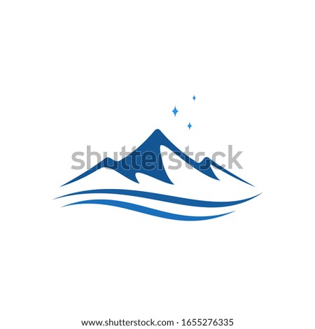 mountain and ocean logo, icon and illustration