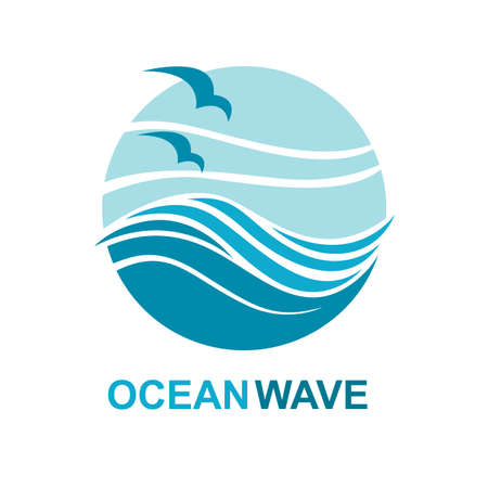 abstract design of ocean logo with waves and seagulls