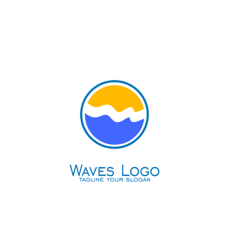 wave logo vector, circle concept with blue color. simple ocean logo.