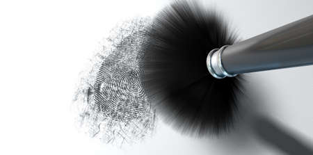 A crime scene brush dusting black talcum powder revealing and a fingerprint mark