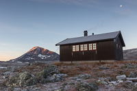 Sunrise the next day has reached the top of Tromsdalstinden