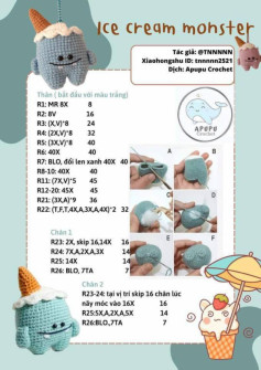 Chart móc quái vật kem ice cream monster