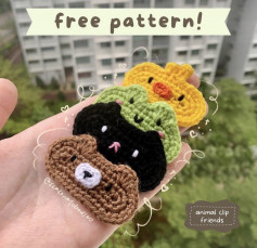 free pattern animal hair clip chick, frog, cat, bear,