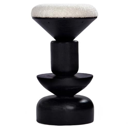 Jericho Global Bazaar White Upholstered Boucle Black Wood Counter Stool | Kathy Kuo Home