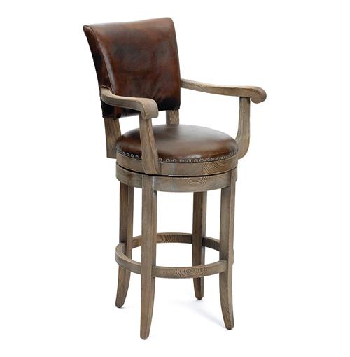 Modern Rustic Lodge Top Grain Leather Bar Stool | Kathy Kuo Home