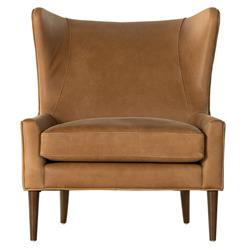 Paola Mid Century Palermo Cognac Leather Wood Frame Wing Lounge Chair