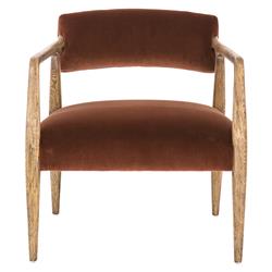 Pia Mid Century Modern Brown Upholstered Velvet Natural Wood Frame Arm Chair