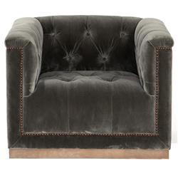 Emmy Rustic Lodge Grey Velvet Tufted Nailhead Trim Swivel Club Chair