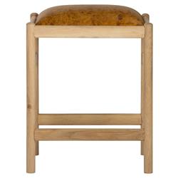 Donovan Modern Brown Upholstered Leather Natural Oak Wood Counter Stool