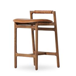 Blaise Rustic Lodge Brown Upholstered Leather Seat Low Back Counter Stool