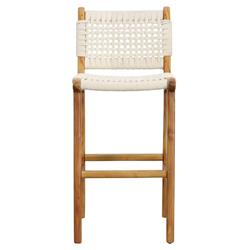 Nathan Coastal Beach Natural Teak Wood White Woven Rope Counter Stool