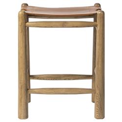 Nola Rustic Lodge Brown Leather Natural Wood Backless Counter Stool