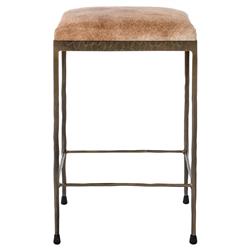 Geraldine Industrial Loft Brown Hair On Hide Iron Spindle Backless Counter Stool