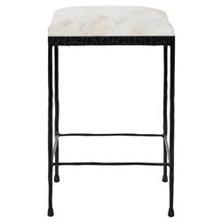 Geraldine Industrial Loft Off White Hair On Hide Iron Spindle Backless Counter Stool