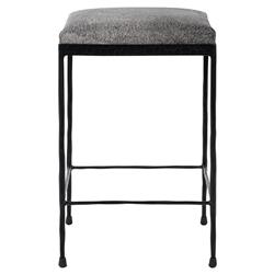 Geraldine Industrial Loft Grey Hair On Hide Iron Spindle Backless Counter Stool