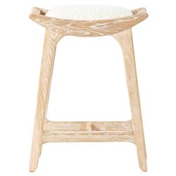 Perrin Rustic Lodge White Performance Boucle Natural Oak Wood Backless Counter Stool