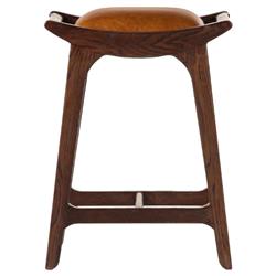 Perrin Rustic Lodge Brown Leather Oak Wood Backless Counter Stool