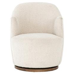 Samuel French Country Beige Performance Boucle Brown Wood Swivel Arm Chair