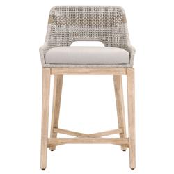 Theodore Coastal Beach Woven Grey Upholstered Brown Mahogany Frame Counter Stool