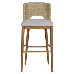 Adelyn Coastal Brown Teak Handwoven Seagrass Back Grey Performance Counter Stool