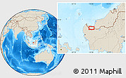 Shaded Relief Location Map of Kuching